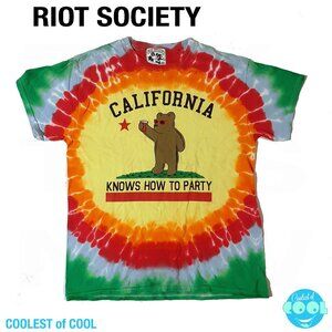 Riot Society shirt size Large Tie Dye California knows how to party bear tshirt